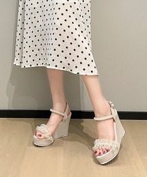 パールチュール厚底サンダル