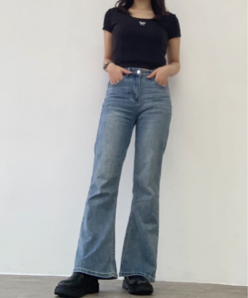 kirakiraShop(キラキラショップ)の「リボン 刺繍 ショート丈 Tシャツ(Tシャツ/カットソー・レディース・ホワイト/クリーム/グレー/ブラック・FREE)」の12枚目の写真