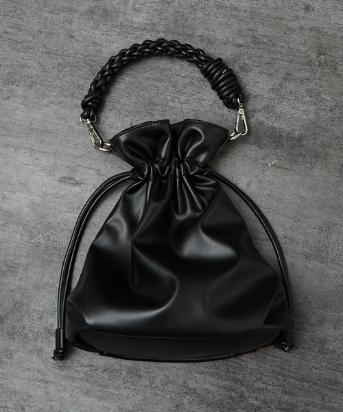 セール】【マルチウェイ】 フェイクレザー 巾着ショルダーバッグ