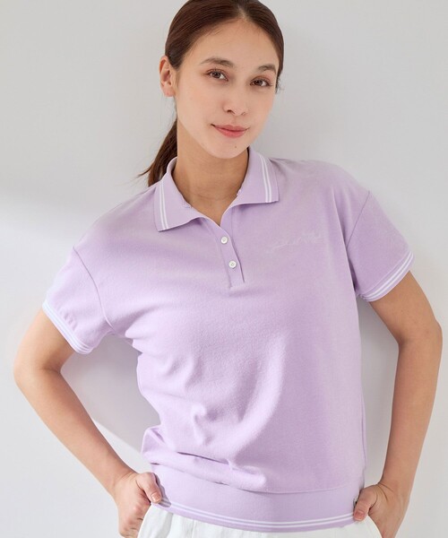 JUN&ROPE'（ジュンアンドロペ）の「パイルリブ使い半袖スキッパーポロ（ポロシャツ・レディース・ホワイト/ネイビー/ラベンダー・M/S/L）」の3枚目の写真