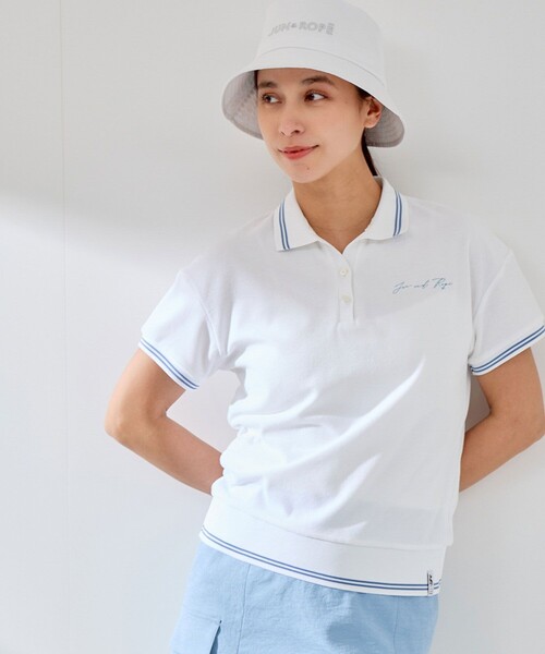 JUN&ROPE'（ジュンアンドロペ）の「パイルリブ使い半袖スキッパーポロ（ポロシャツ・レディース・ホワイト/ネイビー/ラベンダー・M/S/L）」の4枚目の写真