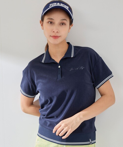 JUN&ROPE'（ジュンアンドロペ）の「パイルリブ使い半袖スキッパーポロ（ポロシャツ・レディース・ホワイト/ネイビー/ラベンダー・M/S/L）」の11枚目の写真