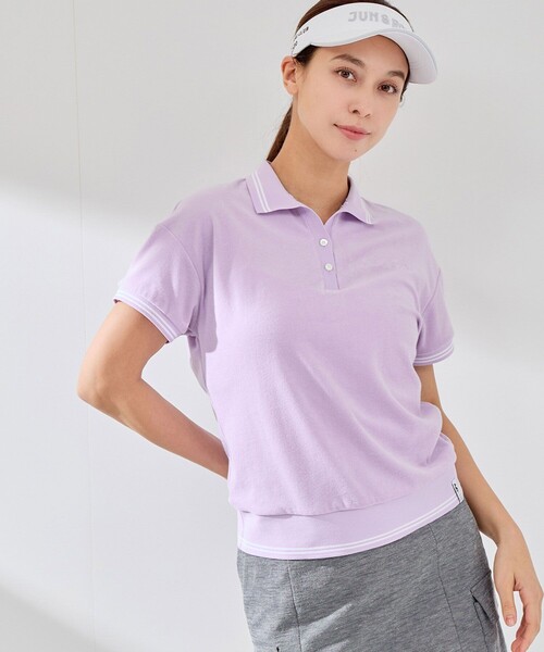 JUN&ROPE'（ジュンアンドロペ）の「パイルリブ使い半袖スキッパーポロ（ポロシャツ・レディース・ホワイト/ネイビー/ラベンダー・M/S/L）」の17枚目の写真