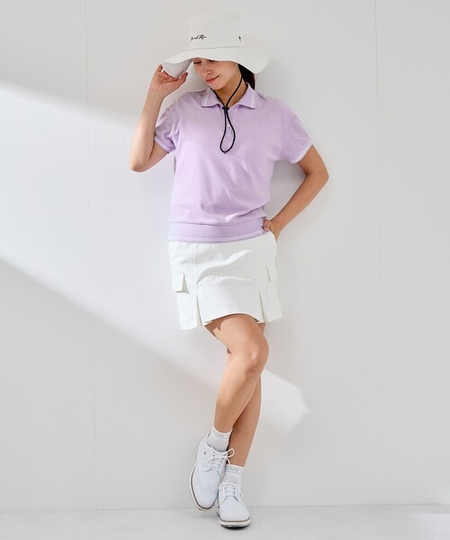 JUN&ROPE'（ジュンアンドロペ）の「パイルリブ使い半袖スキッパーポロ（ポロシャツ・レディース・ホワイト/ネイビー/ラベンダー・M/S/L）」の21枚目の写真