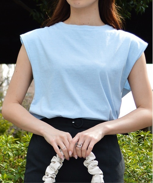 spiritoso(スピリトーゾ)の「【spiritoso】ピグメント フレンチスリーブTシャツ(Tシャツ/カットソー・メンズ・チャコール/アイボリー/サックスブルー・FREE)」の8枚目の写真