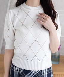 CLEAR BASIC | アイレットビジュー五分袖ニットトップス [着回し力抜群 フェミニン 春]≪SS新作≫(ニット/セーター)