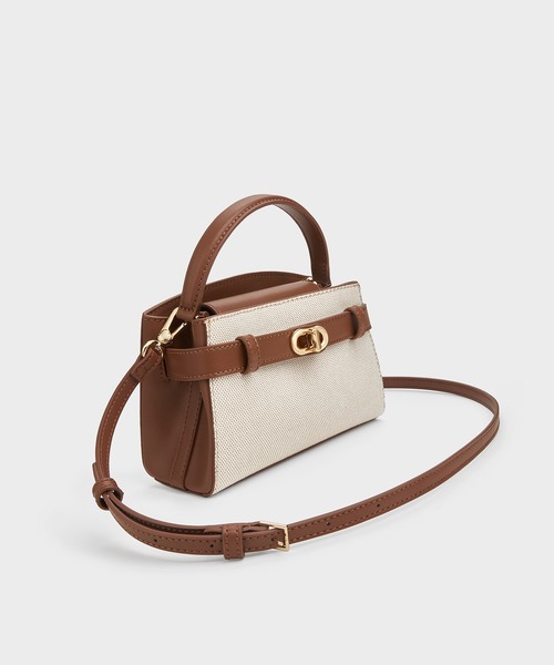 追跡有★Charles＆Keith Aubrielle 2WAY ハンドルバッグ Aubrielle オブリエル キャンバスツートーントップハンドル