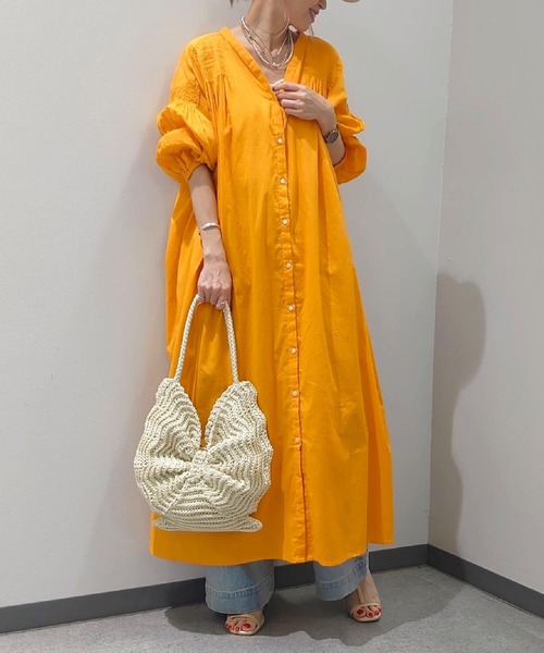 Q(キュー)の「キャンブリックボイルギャザーワンピ(ワンピース・レディース・アイボリー/オレンジ/ブラック・MEDIUM)」の3枚目の写真