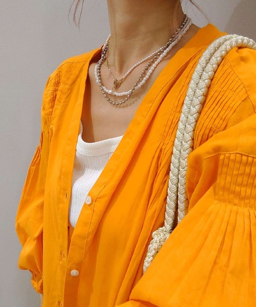 Q(キュー)の「キャンブリックボイルギャザーワンピ(ワンピース・レディース・アイボリー/オレンジ/ブラック・MEDIUM)」の4枚目の写真