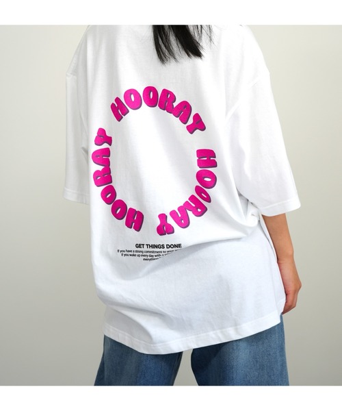 BASIS(ベイシス)の「バックサークルロゴ ビッグシルエット ユニセックス Tシャツ(Tシャツ/カットソー・レディース・ホワイト×イエロー/ホワイト×ピンク/ホワイト×グリーン・MEDIUM/LARGE)」の7枚目の写真