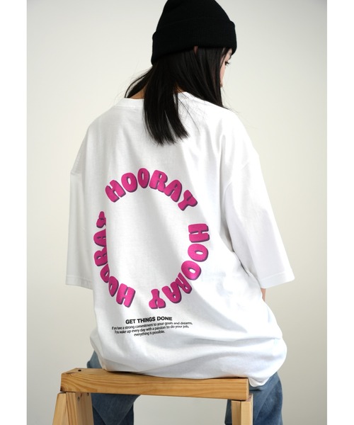 BASIS(ベイシス)の「バックサークルロゴ ビッグシルエット ユニセックス Tシャツ(Tシャツ/カットソー・レディース・ホワイト×イエロー/ホワイト×ピンク/ホワイト×グリーン・MEDIUM/LARGE)」の9枚目の写真