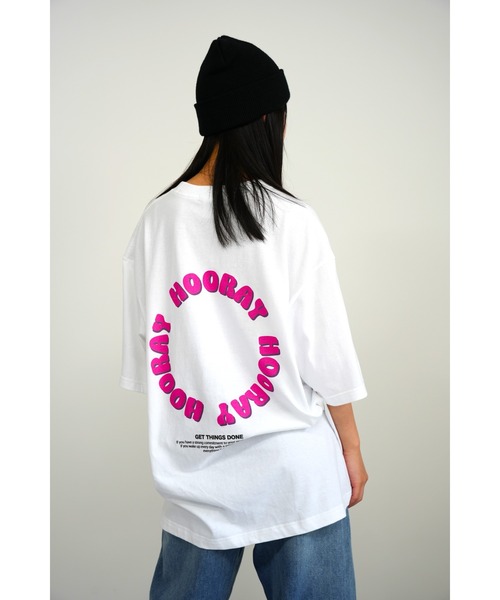 BASIS(ベイシス)の「バックサークルロゴ ビッグシルエット ユニセックス Tシャツ(Tシャツ/カットソー・レディース・ホワイト×イエロー/ホワイト×ピンク/ホワイト×グリーン・MEDIUM/LARGE)」の10枚目の写真