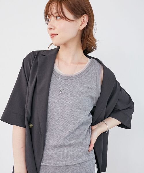 le.coeur blanc（ルクールブラン）の「ラメテレコタンクトップ（タンクトップ・レディース・ダークグレー/オフホワイト/グレー・38）」の5枚目の写真