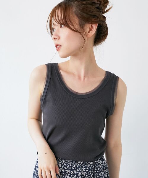 le.coeur blanc（ルクールブラン）の「ラメテレコタンクトップ（タンクトップ・レディース・ダークグレー/オフホワイト/グレー・38）」の10枚目の写真