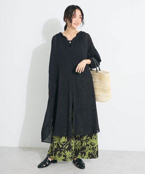 CRAFT STANDARD BOUTIQUE（クラフトスタンダードブティック）の「ヴィンテージボイル袖シャーリングワンピース（シャツワンピース・レディース・ブラック/ブラウン/イエロー・FREE）」の9枚目の写真