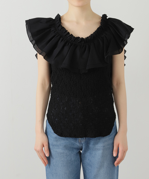 FUMIE TANAKA（フミエタナカ）の「【FUMIE TANAKA(フミエタナカ)】big frill lace cami：ブラウス（シャツ/ブラウス・レディース・ブラック・2）」の2枚目の写真