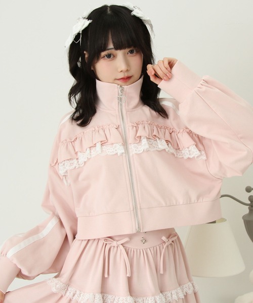 DearMyLove(ディアマイラブ)の「ハイネックフリルレースリボンパーカー(パーカー・レディース・ブラック/ベビーピンク/ブルーグレー・LL~3L/M-L)」の7枚目の写真