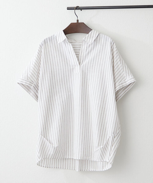 Remind me and forever(リマインドミーアンドフォーエバー)の「【10色展開!】シンプルで使いやすいのに大人高見え!リネン混スキッパーシャツ(シャツ/ブラウス・レディース・その他1/その他2/その他3/その他5/ネイビー/その他6/オフホワイト/その他4/モカ/ブラック・FREE)」の5枚目の写真