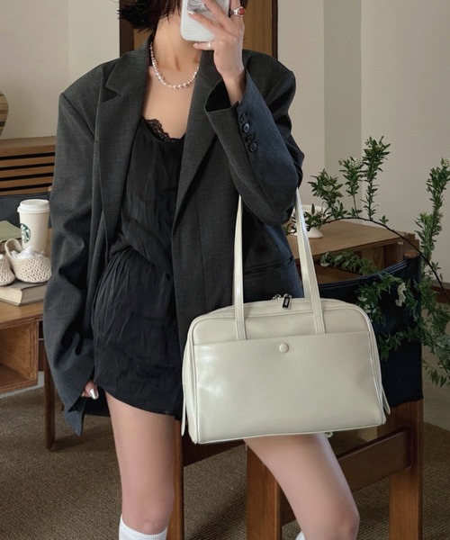本革】 ロングハンドル スクエアショルダーバッグ（ショルダーバッグ