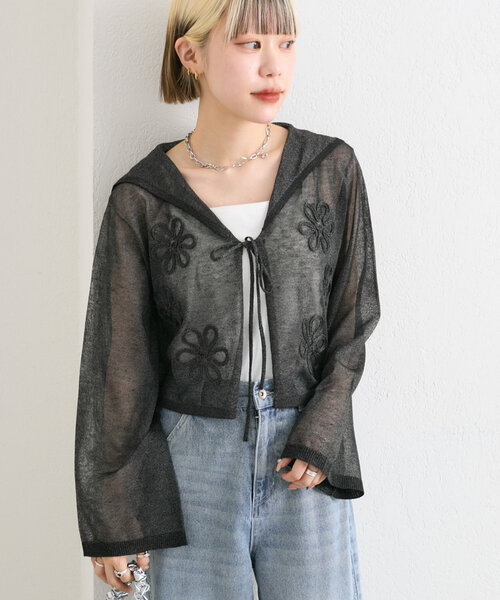 mecar♡様 セール】コード刺繍シアーセーラーカーデ（カーディガン/ボレロ