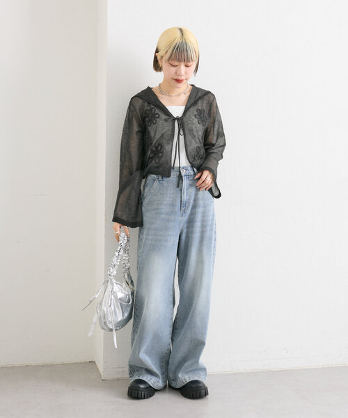 w closet（ダブルクローゼット）の「コード刺繍シアーセーラーカーデ（カーディガン/ボレロ・レディース・オフホワイト/イエロー/サックスブルー/ブラック・FREE）」の7枚目の写真