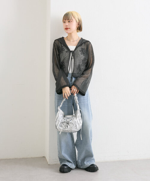 w closet（ダブルクローゼット）の「コード刺繍シアーセーラーカーデ（カーディガン/ボレロ・レディース・オフホワイト/イエロー/サックスブルー/ブラック・FREE）」の8枚目の写真