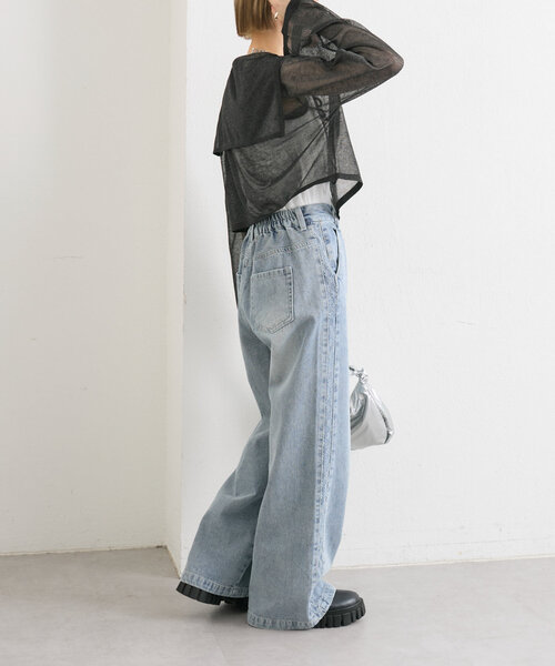 w closet（ダブルクローゼット）の「コード刺繍シアーセーラーカーデ（カーディガン/ボレロ・レディース・オフホワイト/イエロー/サックスブルー/ブラック・FREE）」の9枚目の写真