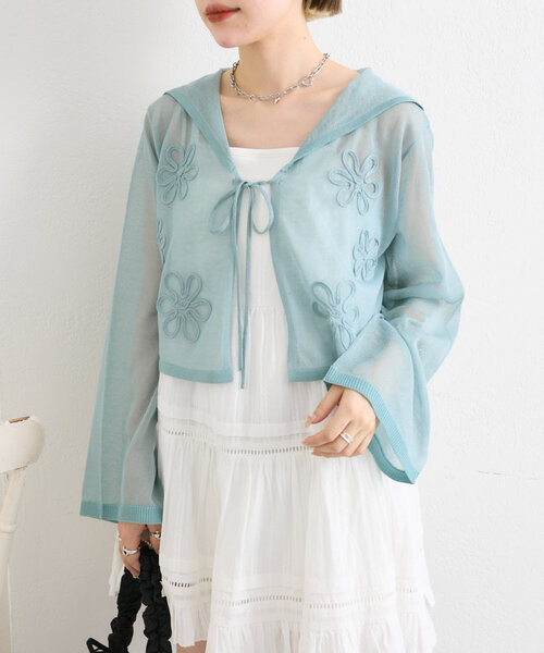 w closet（ダブルクローゼット）の「コード刺繍シアーセーラーカーデ（カーディガン/ボレロ・レディース・オフホワイト/イエロー/サックスブルー/ブラック・FREE）」の11枚目の写真