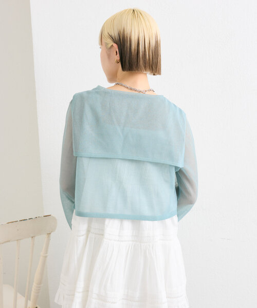 w closet（ダブルクローゼット）の「コード刺繍シアーセーラーカーデ（カーディガン/ボレロ・レディース・オフホワイト/イエロー/サックスブルー/ブラック・FREE）」の13枚目の写真