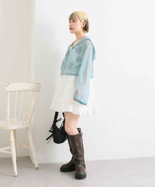 w closet（ダブルクローゼット）の「コード刺繍シアーセーラーカーデ（カーディガン/ボレロ・レディース・オフホワイト/イエロー/サックスブルー/ブラック・FREE）」の20枚目の写真