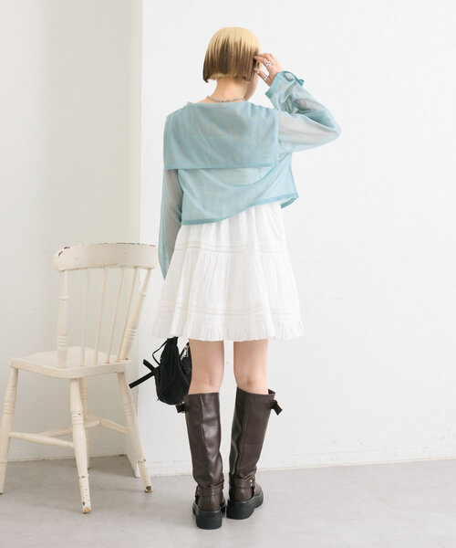 w closet（ダブルクローゼット）の「コード刺繍シアーセーラーカーデ（カーディガン/ボレロ・レディース・オフホワイト/イエロー/サックスブルー/ブラック・FREE）」の21枚目の写真