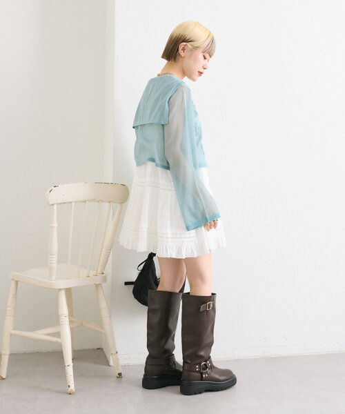 w closet（ダブルクローゼット）の「コード刺繍シアーセーラーカーデ（カーディガン/ボレロ・レディース・オフホワイト/イエロー/サックスブルー/ブラック・FREE）」の22枚目の写真