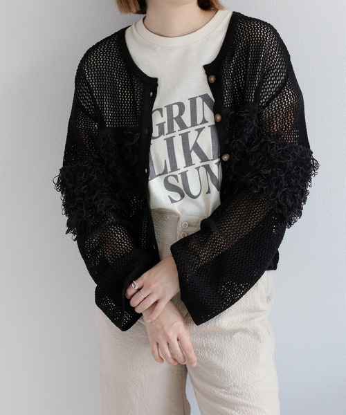 cepo(セポ)の「〈前後2way〉透かし編みフリンジニットカーディガン(カーディガン/ボレロ・レディース・ブラウン/オフホワイト/ブラック・M)」の19枚目の写真