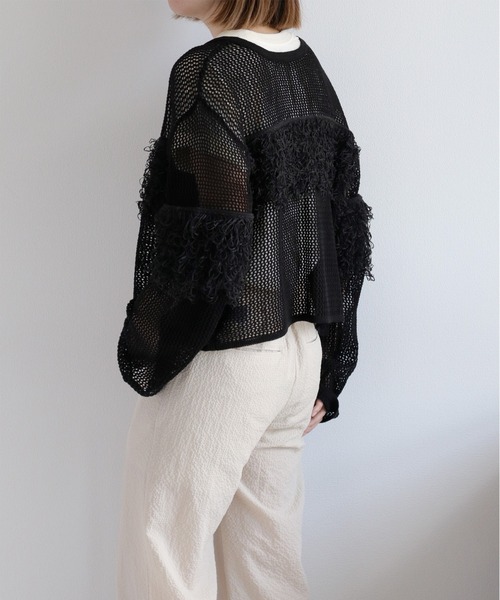 cepo(セポ)の「〈前後2way〉透かし編みフリンジニットカーディガン(カーディガン/ボレロ・レディース・ブラウン/オフホワイト/ブラック・M)」の18枚目の写真