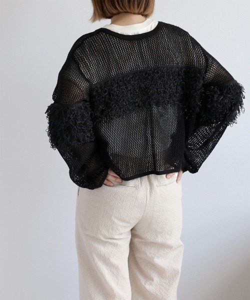 cepo(セポ)の「〈前後2way〉透かし編みフリンジニットカーディガン(カーディガン/ボレロ・レディース・ブラウン/オフホワイト/ブラック・M)」の17枚目の写真