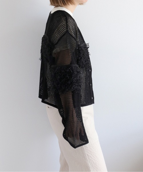 cepo(セポ)の「〈前後2way〉透かし編みフリンジニットカーディガン(カーディガン/ボレロ・レディース・ブラウン/オフホワイト/ブラック・M)」の15枚目の写真