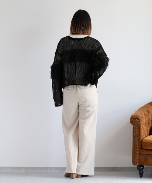cepo(セポ)の「〈前後2way〉透かし編みフリンジニットカーディガン(カーディガン/ボレロ・レディース・ブラウン/オフホワイト/ブラック・M)」の22枚目の写真