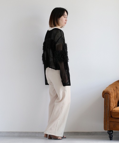 cepo(セポ)の「〈前後2way〉透かし編みフリンジニットカーディガン(カーディガン/ボレロ・レディース・ブラウン/オフホワイト/ブラック・M)」の21枚目の写真
