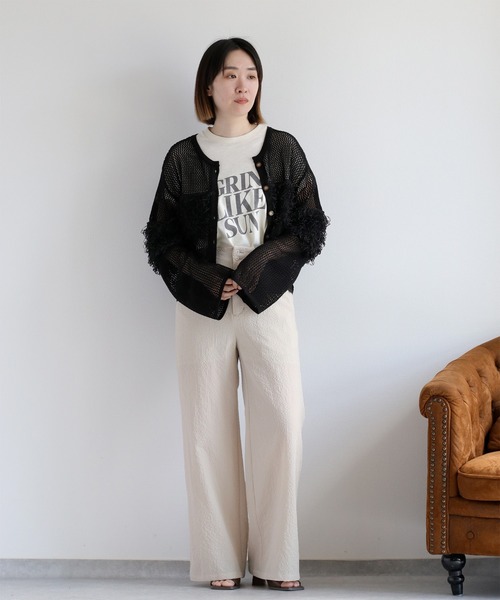 cepo(セポ)の「〈前後2way〉透かし編みフリンジニットカーディガン(カーディガン/ボレロ・レディース・ブラウン/オフホワイト/ブラック・M)」の20枚目の写真