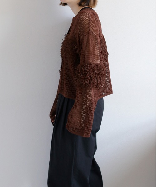 cepo(セポ)の「〈前後2way〉透かし編みフリンジニットカーディガン(カーディガン/ボレロ・レディース・ブラウン/オフホワイト/ブラック・M)」の8枚目の写真