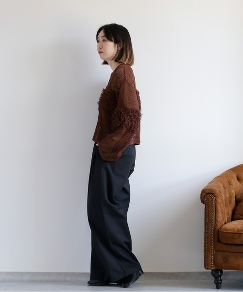 cepo(セポ)の「〈前後2way〉透かし編みフリンジニットカーディガン(カーディガン/ボレロ・レディース・ブラウン/オフホワイト/ブラック・M)」の13枚目の写真