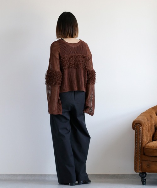 cepo(セポ)の「〈前後2way〉透かし編みフリンジニットカーディガン(カーディガン/ボレロ・レディース・ブラウン/オフホワイト/ブラック・M)」の12枚目の写真
