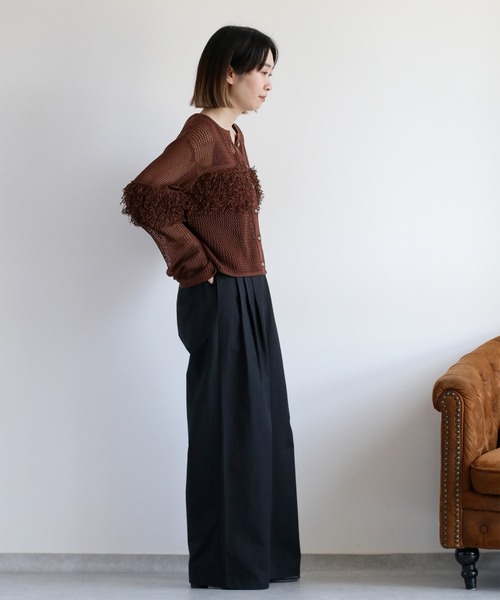 cepo(セポ)の「〈前後2way〉透かし編みフリンジニットカーディガン(カーディガン/ボレロ・レディース・ブラウン/オフホワイト/ブラック・M)」の11枚目の写真
