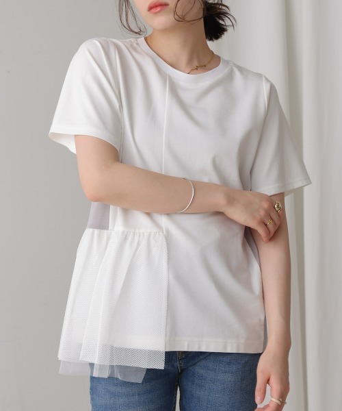 Bou Jeloud(ブージュルード)の「裾メッシュ切替プルオーバー(Tシャツ/カットソー・レディース・ライトグレー/ブラック/オフホワイト・FREE)」の2枚目の写真