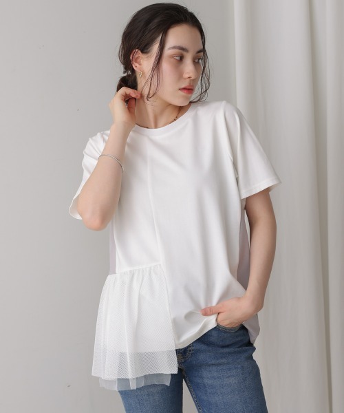 Bou Jeloud(ブージュルード)の「裾メッシュ切替プルオーバー(Tシャツ/カットソー・レディース・ライトグレー/ブラック/オフホワイト・FREE)」の4枚目の写真