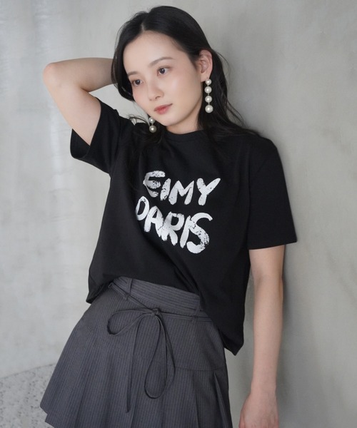 エイミーイストワール eimy istoire ペンキ風ロゴEIMY PARIS Tシャツ （WHITE） ペンキ風ロゴEIMY PARIS Tシャツ（Tシャツ/カットソー）｜eimy