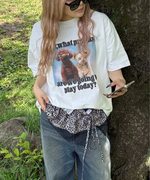 sedacle(セダクル)の「ドッグフォトプリントTシャツ(Tシャツ/カットソー・レディース・ブラック/ホワイト・SMALL/MEDIUM/LARGE)」の9枚目の写真