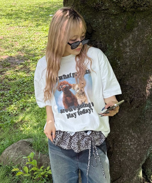 sedacle(セダクル)の「ドッグフォトプリントTシャツ(Tシャツ/カットソー・レディース・ブラック/ホワイト・SMALL/MEDIUM/LARGE)」の10枚目の写真
