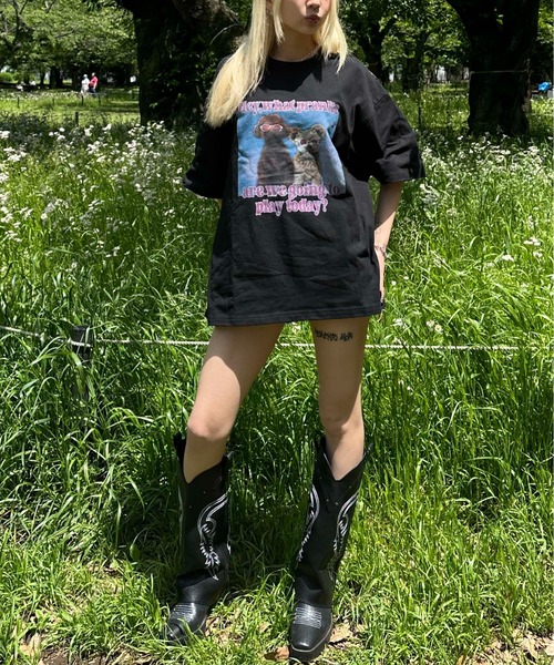 sedacle(セダクル)の「ドッグフォトプリントTシャツ(Tシャツ/カットソー・レディース・ブラック/ホワイト・SMALL/MEDIUM/LARGE)」の20枚目の写真