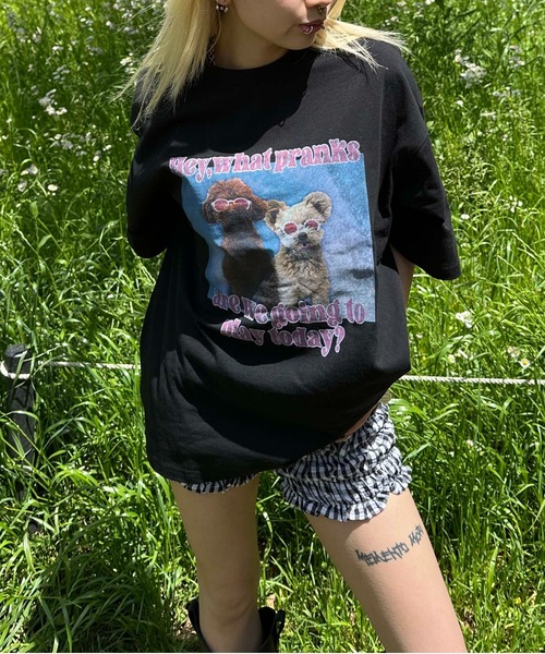 sedacle(セダクル)の「ドッグフォトプリントTシャツ(Tシャツ/カットソー・レディース・ブラック/ホワイト・SMALL/MEDIUM/LARGE)」の16枚目の写真